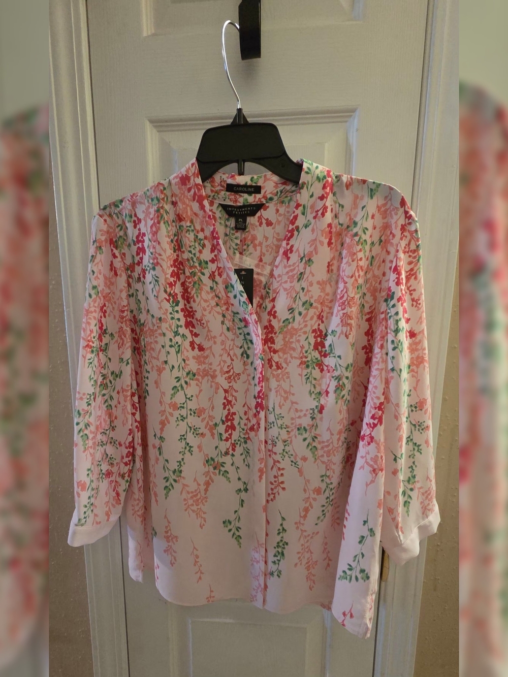 Investments Pink Floral V-Neck Blouse